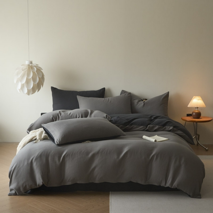 91家纺网 家纺一手货源 找家纺 ab家纺 2025新款全棉纯棉磨毛提花四件套 骑士灰- 玛瑙灰