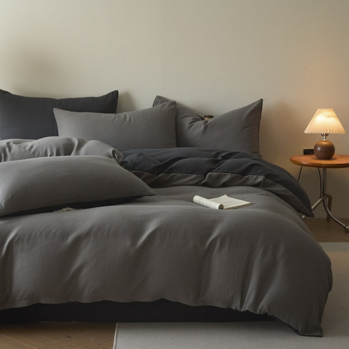 91家纺网 家纺一手货源 找家纺 ab家纺 2025新款全棉纯棉磨毛提花四件套 骑士灰- 玛瑙灰