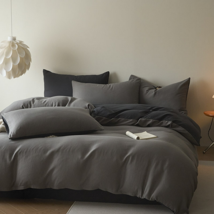 91家纺网 家纺一手货源 找家纺 ab家纺 2025新款全棉纯棉磨毛提花四件套 骑士灰- 玛瑙灰