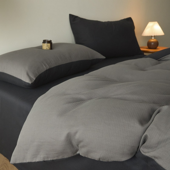 91家纺网 家纺一手货源 找家纺 ab家纺 2025新款全棉纯棉磨毛提花四件套 骑士灰- 玛瑙灰