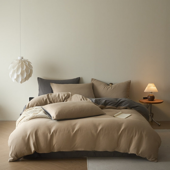 91家纺网 家纺一手货源 找家纺 ab家纺 2025新款全棉纯棉磨毛提花四件套 浅咖-玛瑙灰