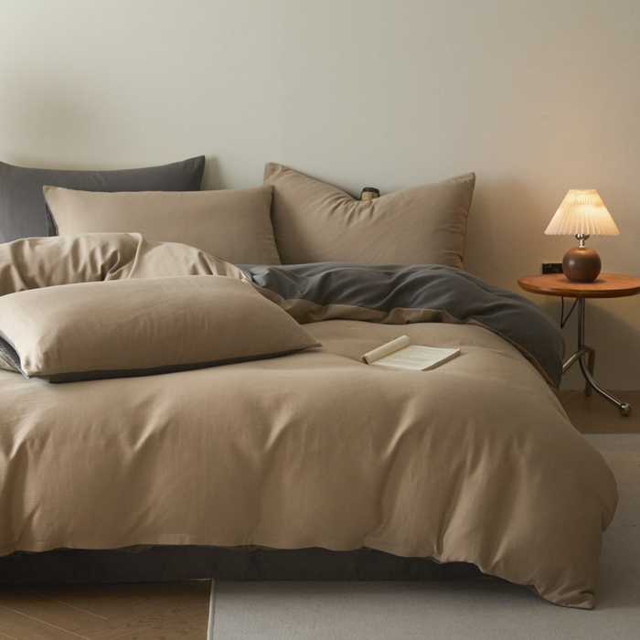 91家纺网 家纺一手货源 找家纺 ab家纺 2025新款全棉纯棉磨毛提花四件套 浅咖-玛瑙灰