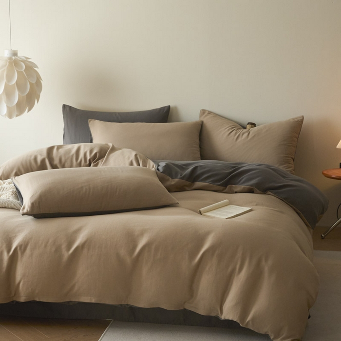 91家纺网 家纺一手货源 找家纺 ab家纺 2025新款全棉纯棉磨毛提花四件套 浅咖-玛瑙灰