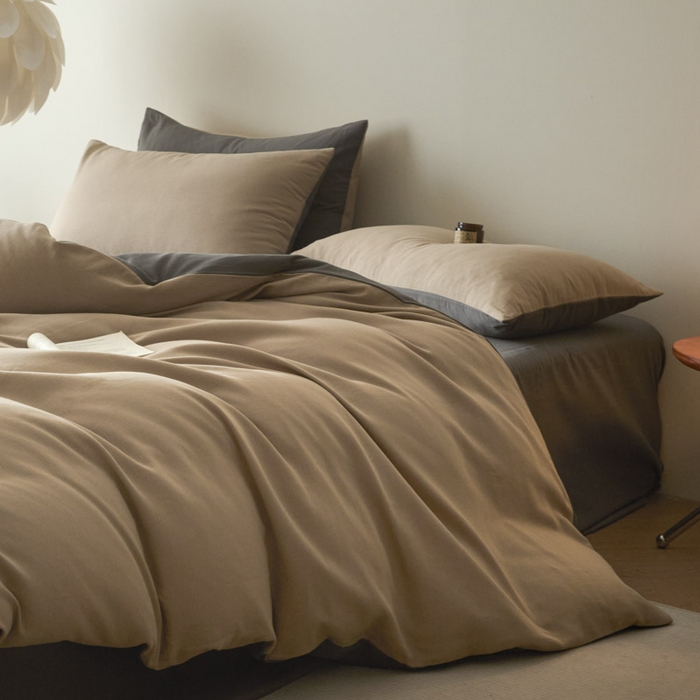 91家纺网 家纺一手货源 找家纺 ab家纺 2025新款全棉纯棉磨毛提花四件套 浅咖-玛瑙灰