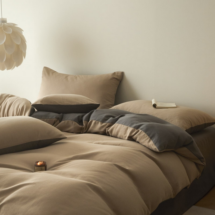 91家纺网 家纺一手货源 找家纺 ab家纺 2025新款全棉纯棉磨毛提花四件套 浅咖-玛瑙灰