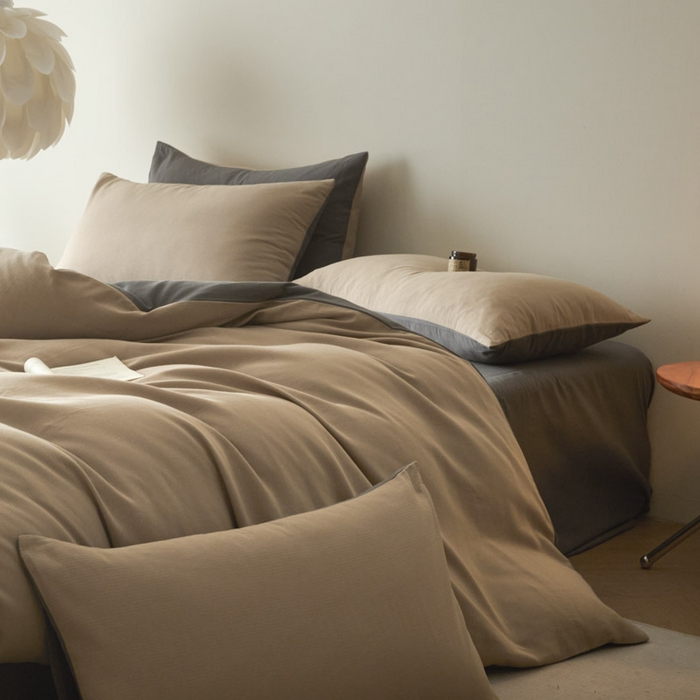 91家纺网 家纺一手货源 找家纺 ab家纺 2025新款全棉纯棉磨毛提花四件套 浅咖-玛瑙灰