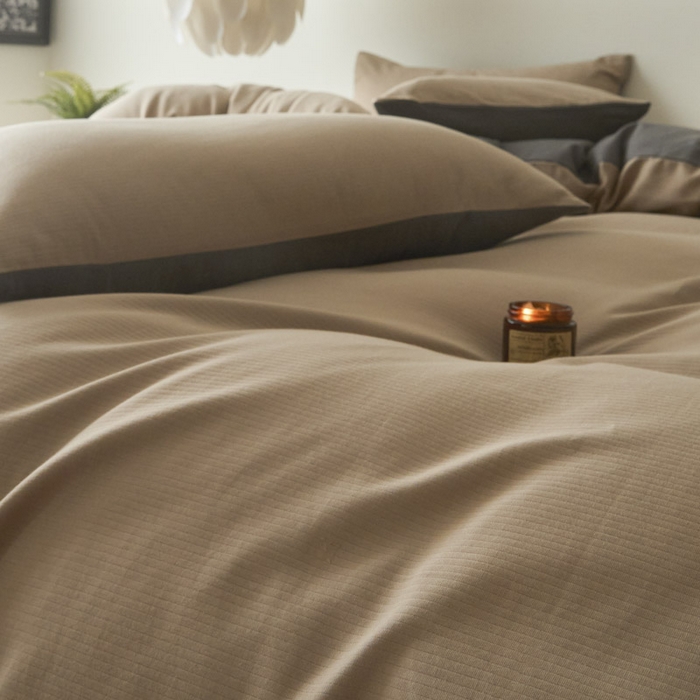 91家纺网 家纺一手货源 找家纺 ab家纺 2025新款全棉纯棉磨毛提花四件套 浅咖-玛瑙灰