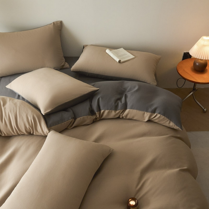 91家纺网 家纺一手货源 找家纺 ab家纺 2025新款全棉纯棉磨毛提花四件套 浅咖-玛瑙灰