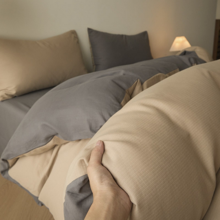 91家纺网 家纺一手货源 找家纺 ab家纺 2025新款全棉纯棉磨毛提花四件套 浅咖-玛瑙灰