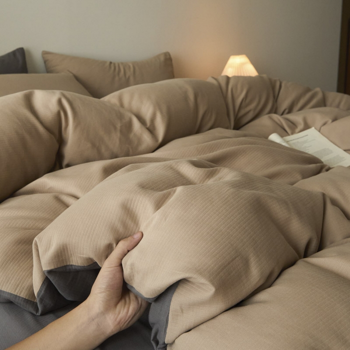 91家纺网 家纺一手货源 找家纺 ab家纺 2025新款全棉纯棉磨毛提花四件套 浅咖-玛瑙灰