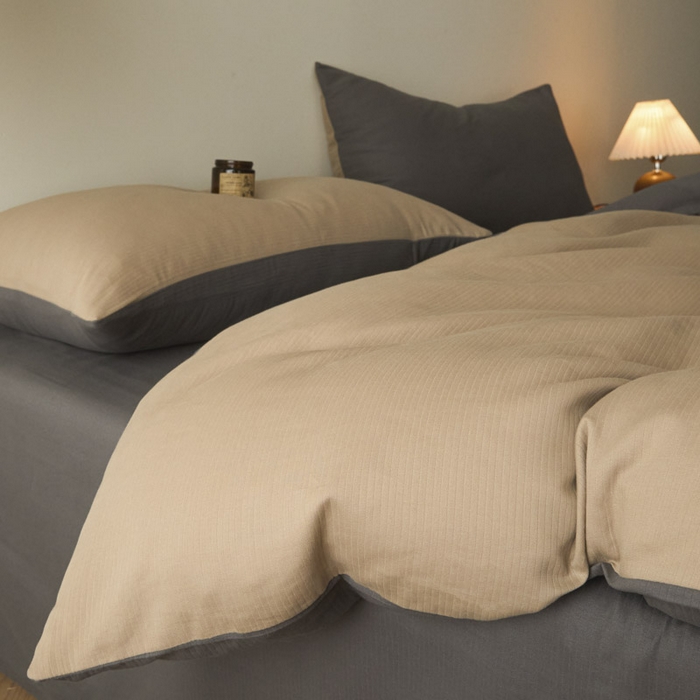 91家纺网 家纺一手货源 找家纺 ab家纺 2025新款全棉纯棉磨毛提花四件套 浅咖-玛瑙灰