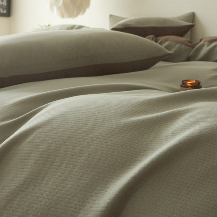 91家纺网 家纺一手货源 找家纺 ab家纺 2025新款全棉纯棉磨毛提花四件套 浅绿-迷雾棕