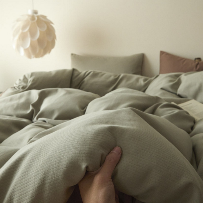 91家纺网 家纺一手货源 找家纺 ab家纺 2025新款全棉纯棉磨毛提花四件套 浅绿-迷雾棕