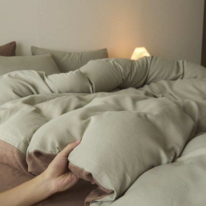 91家纺网 家纺一手货源 找家纺 ab家纺 2025新款全棉纯棉磨毛提花四件套 浅绿-迷雾棕