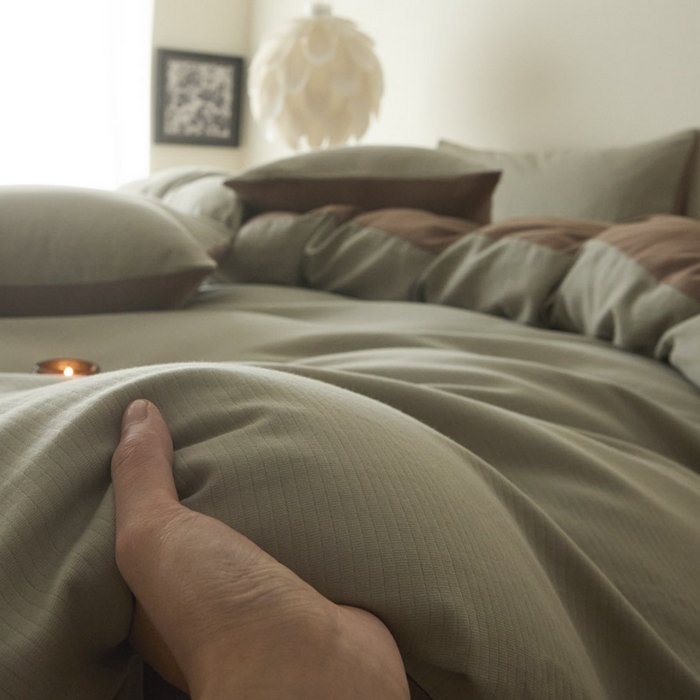 91家纺网 家纺一手货源 找家纺 ab家纺 2025新款全棉纯棉磨毛提花四件套 浅绿-迷雾棕