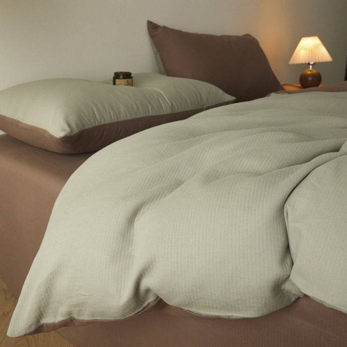 91家纺网 家纺一手货源 找家纺 ab家纺 2025新款全棉纯棉磨毛提花四件套 浅绿-迷雾棕