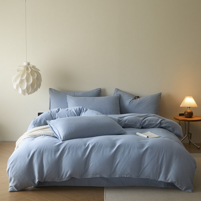 91家纺网 家纺一手货源 找家纺 ab家纺 2025新款全棉纯棉磨毛提花四件套 星蓝