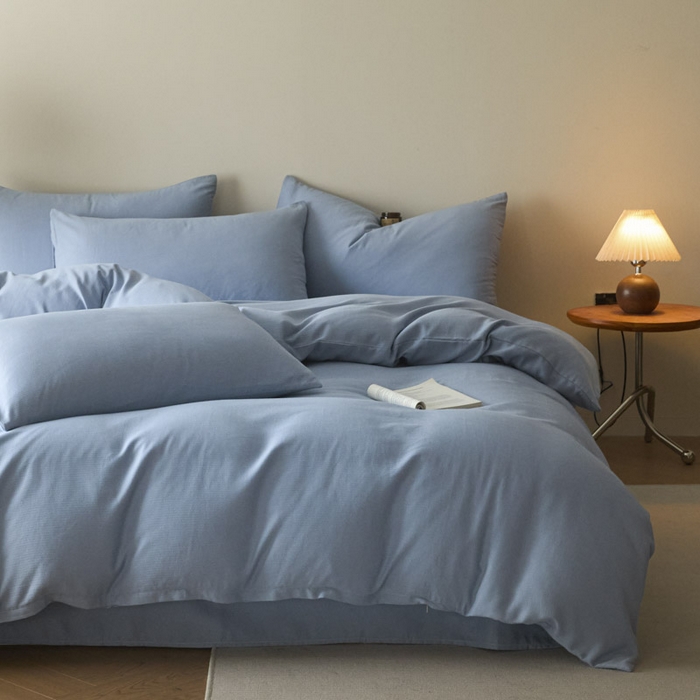 91家纺网 家纺一手货源 找家纺 ab家纺 2025新款全棉纯棉磨毛提花四件套 星蓝