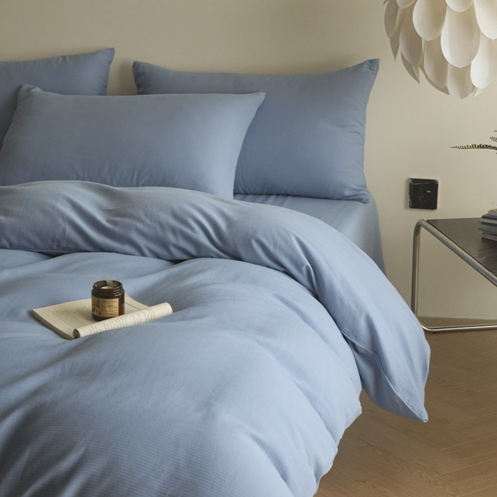 91家纺网 家纺一手货源 找家纺 ab家纺 2025新款全棉纯棉磨毛提花四件套 星蓝