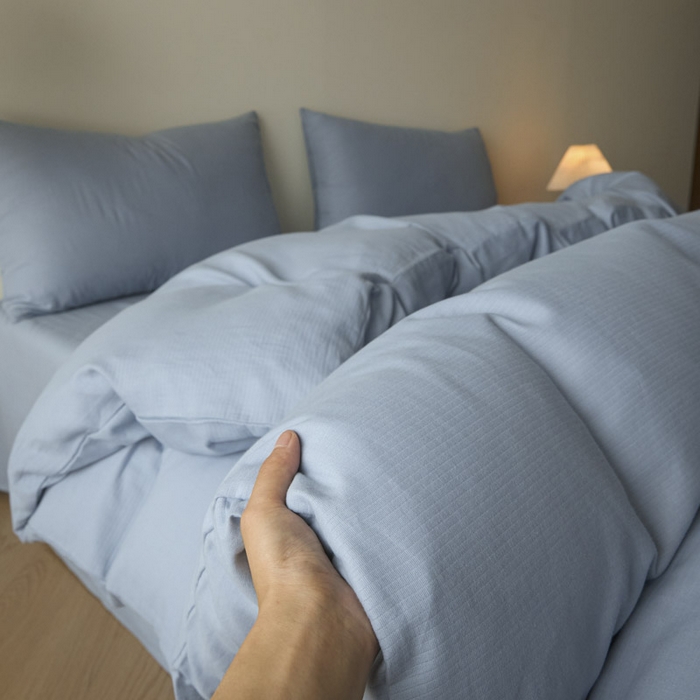 91家纺网 家纺一手货源 找家纺 ab家纺 2025新款全棉纯棉磨毛提花四件套 星蓝