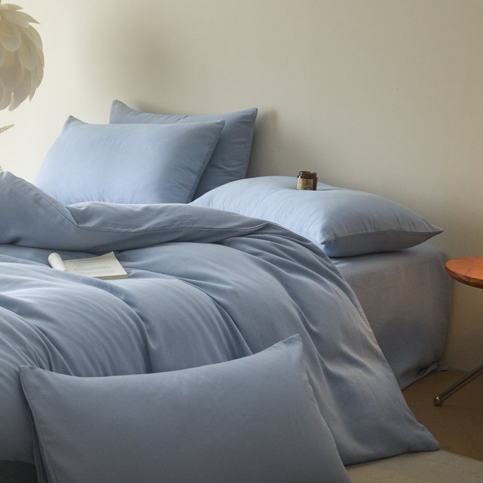 91家纺网 家纺一手货源 找家纺 ab家纺 2025新款全棉纯棉磨毛提花四件套 星蓝