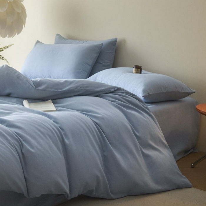 91家纺网 家纺一手货源 找家纺 ab家纺 2025新款全棉纯棉磨毛提花四件套 星蓝