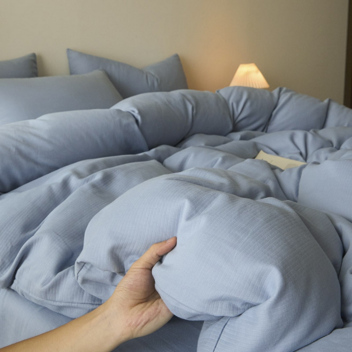 91家纺网 家纺一手货源 找家纺 ab家纺 2025新款全棉纯棉磨毛提花四件套 星蓝