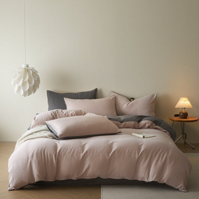 91家纺网 家纺一手货源 找家纺 ab家纺 2025新款全棉纯棉磨毛提花四件套 茵荔粉-玛瑙灰