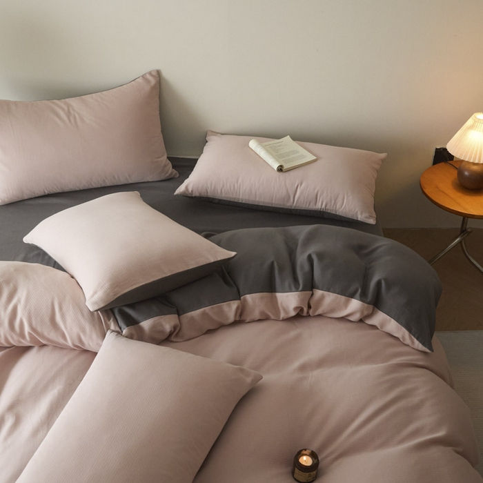 91家纺网 家纺一手货源 找家纺 ab家纺 2025新款全棉纯棉磨毛提花四件套 茵荔粉-玛瑙灰