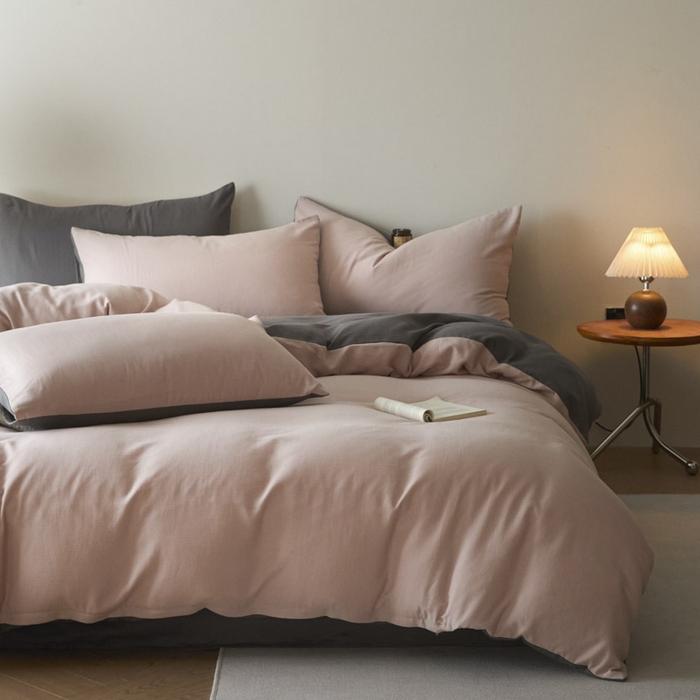 91家纺网 家纺一手货源 找家纺 ab家纺 2025新款全棉纯棉磨毛提花四件套 茵荔粉-玛瑙灰