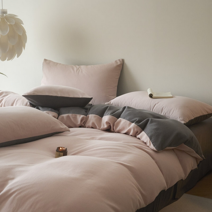 91家纺网 家纺一手货源 找家纺 ab家纺 2025新款全棉纯棉磨毛提花四件套 茵荔粉-玛瑙灰