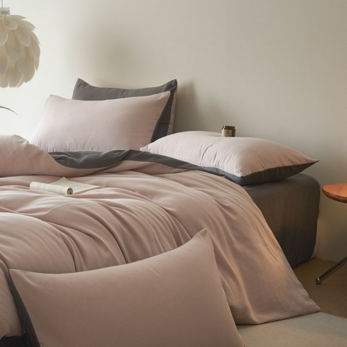 91家纺网 家纺一手货源 找家纺 ab家纺 2025新款全棉纯棉磨毛提花四件套 茵荔粉-玛瑙灰