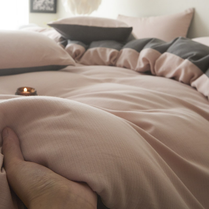 91家纺网 家纺一手货源 找家纺 ab家纺 2025新款全棉纯棉磨毛提花四件套 茵荔粉-玛瑙灰