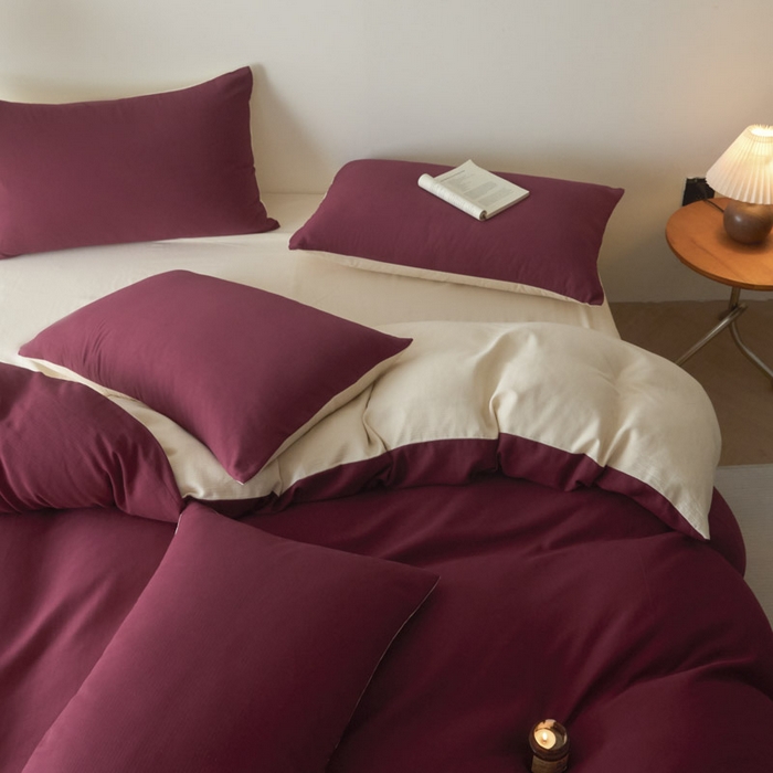 91家纺网 家纺一手货源 找家纺 ab家纺 2025新款全棉纯棉磨毛提花四件套 樱桃红-米杏