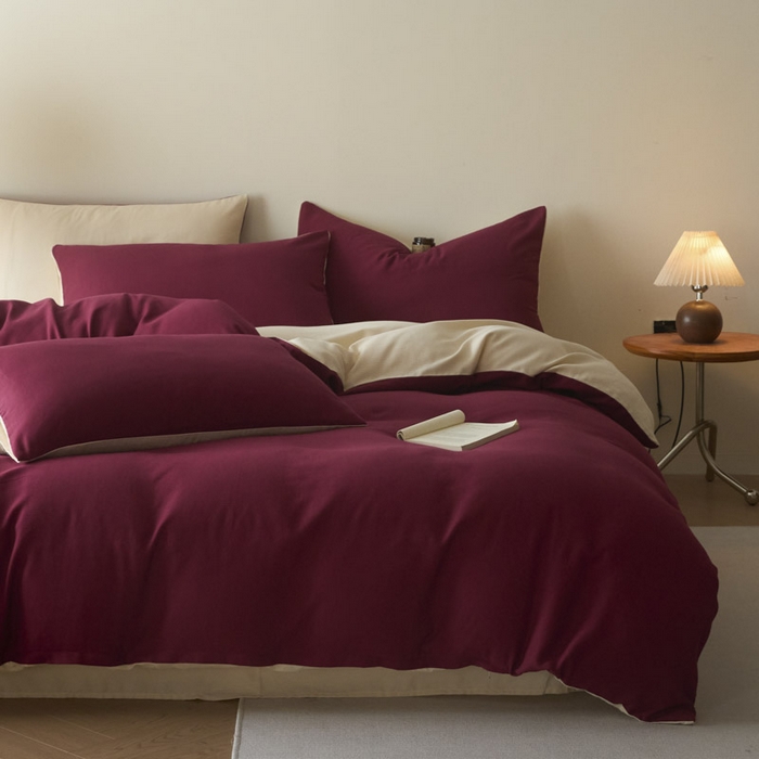 91家纺网 家纺一手货源 找家纺 ab家纺 2025新款全棉纯棉磨毛提花四件套 樱桃红-米杏