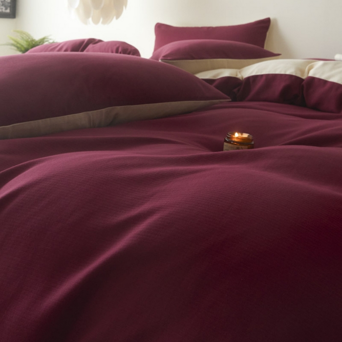 91家纺网 家纺一手货源 找家纺 ab家纺 2025新款全棉纯棉磨毛提花四件套 樱桃红-米杏