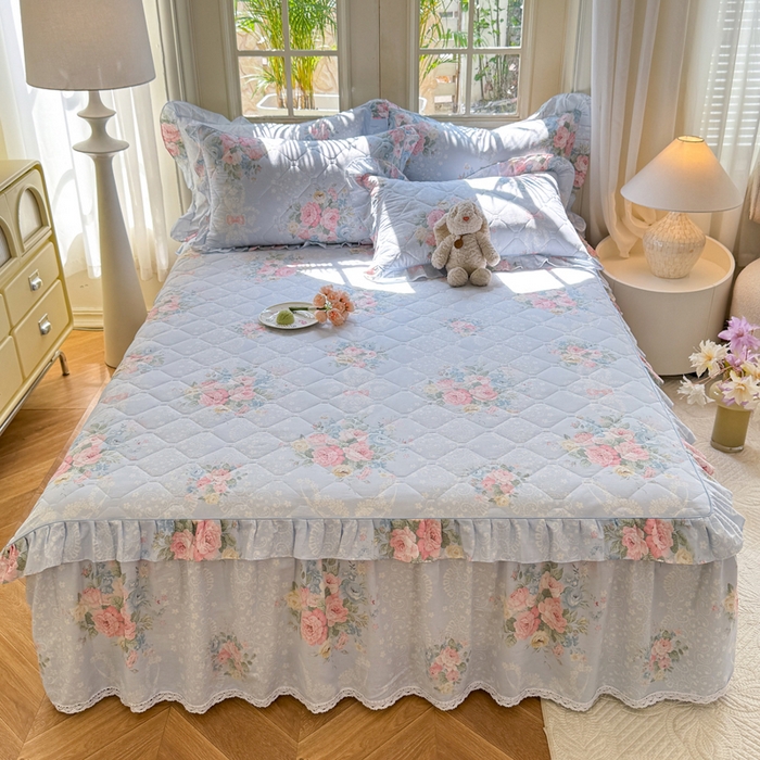 91家纺网 家纺一手货源 找家纺 美达2025全棉蕾丝小花边夹棉单床裙 轻柔漫漫