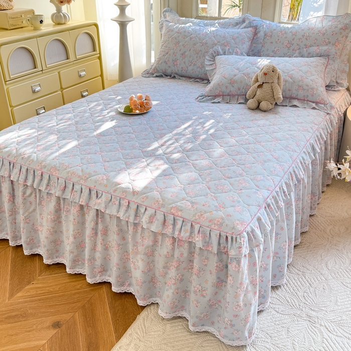 91家纺网 家纺一手货源 找家纺 美达2025全棉蕾丝小花边夹棉单床裙 洛琳-兰