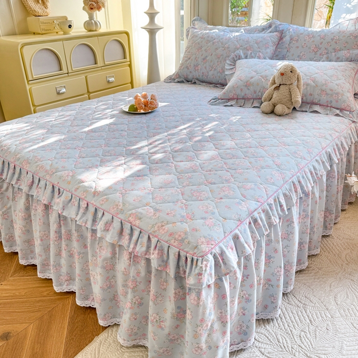 91家纺网 家纺一手货源 找家纺 美达2025全棉蕾丝小花边夹棉单床裙 洛琳-兰