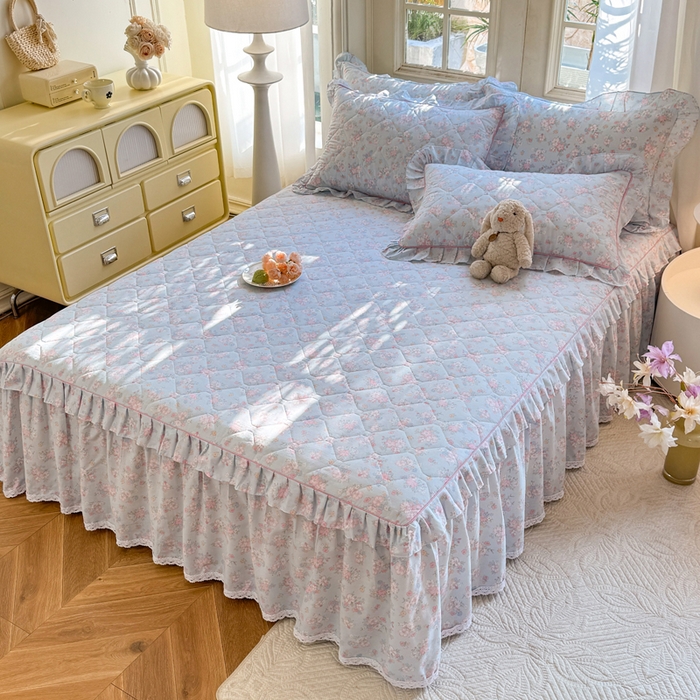 91家纺网 家纺一手货源 找家纺 美达2025全棉蕾丝小花边夹棉单床裙 洛琳-兰