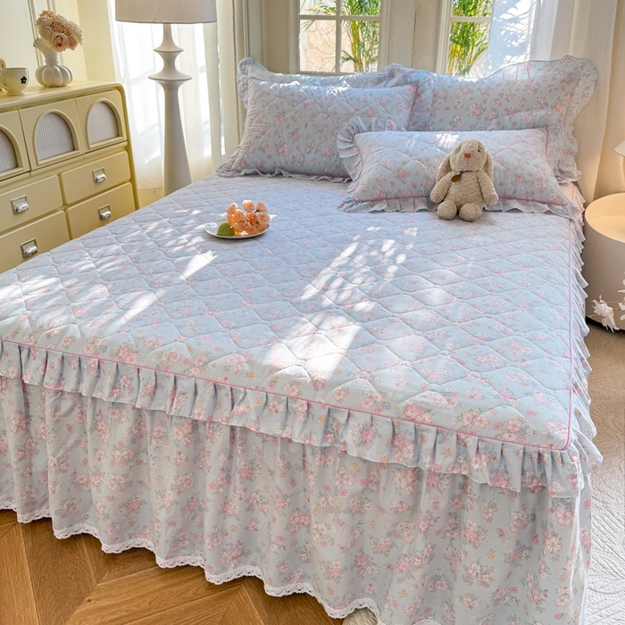 91家纺网 家纺一手货源 找家纺 美达2025全棉蕾丝小花边夹棉单床裙 洛琳-兰