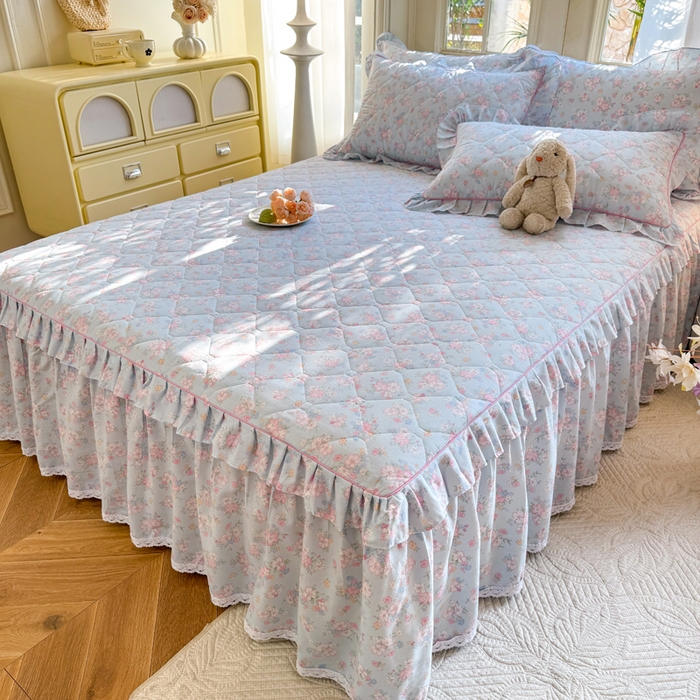 91家纺网 家纺一手货源 找家纺 美达2025全棉蕾丝小花边夹棉单床裙 洛琳-兰