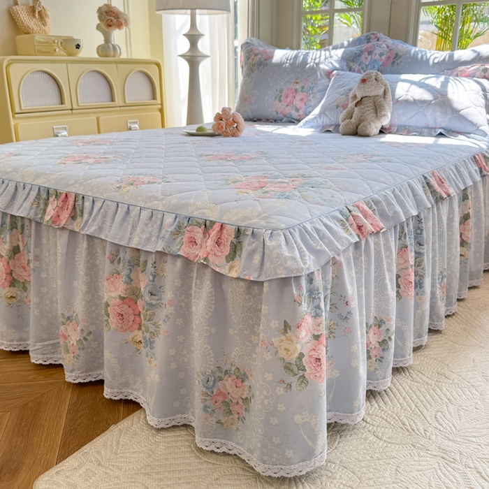 91家纺网 家纺一手货源 找家纺 美达2025全棉蕾丝小花边夹棉单床裙 轻柔漫漫