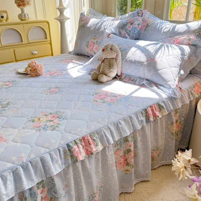 91家纺网 家纺一手货源 找家纺 美达2025全棉蕾丝小花边夹棉单床裙 轻柔漫漫