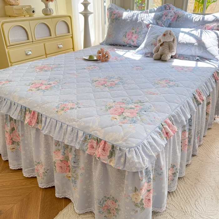 91家纺网 家纺一手货源 找家纺 美达2025全棉蕾丝小花边夹棉单床裙 轻柔漫漫