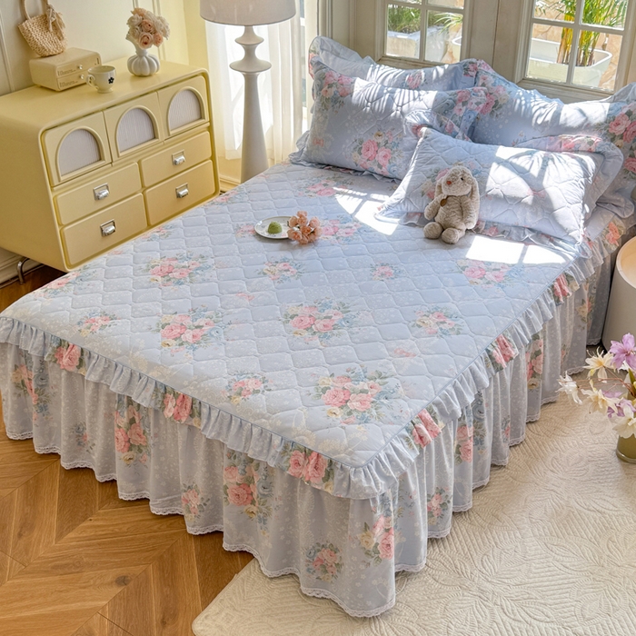 91家纺网 家纺一手货源 找家纺 美达2025全棉蕾丝小花边夹棉单床裙 轻柔漫漫