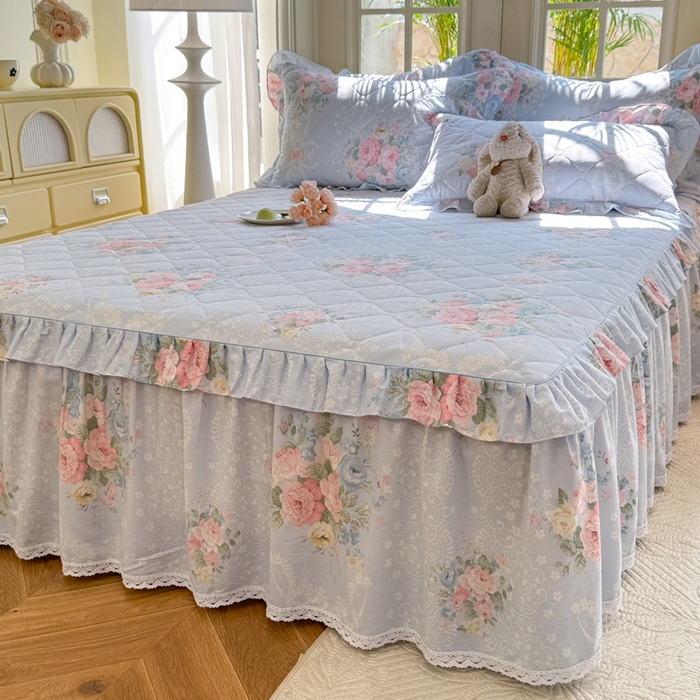 91家纺网 家纺一手货源 找家纺 美达2025全棉蕾丝小花边夹棉单床裙 轻柔漫漫