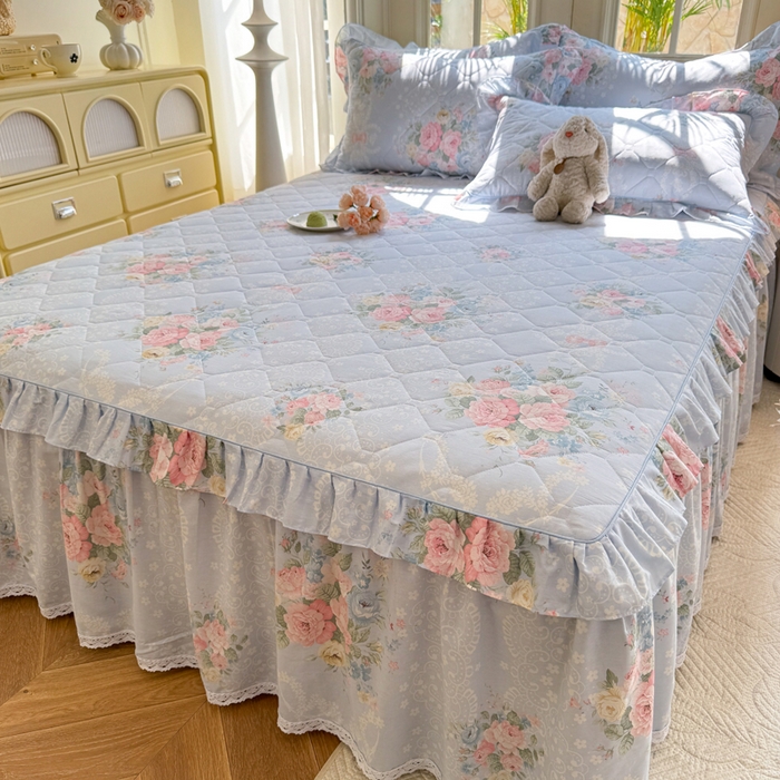 91家纺网 家纺一手货源 找家纺 美达2025全棉蕾丝小花边夹棉单床裙 轻柔漫漫