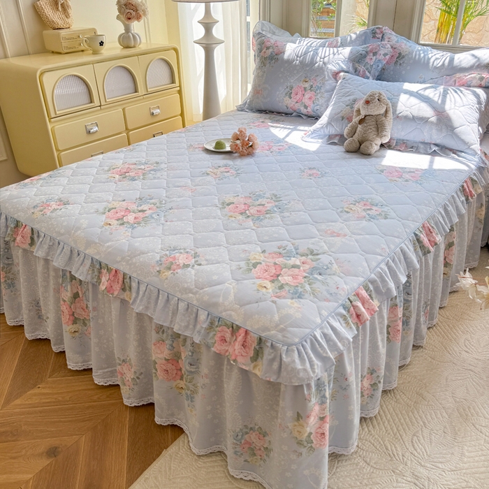 91家纺网 家纺一手货源 找家纺 美达2025全棉蕾丝小花边夹棉单床裙 轻柔漫漫