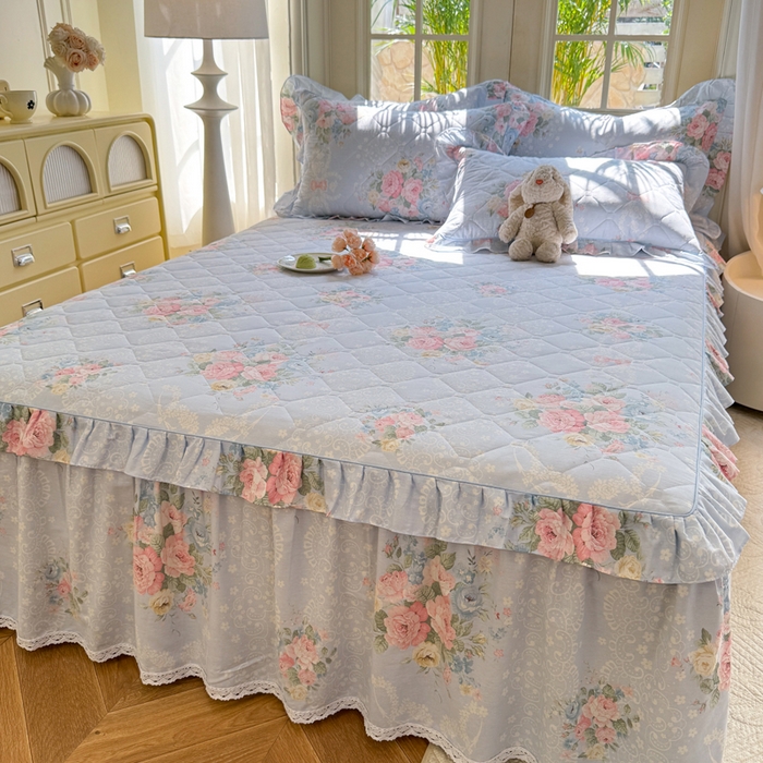 91家纺网 家纺一手货源 找家纺 美达2025全棉蕾丝小花边夹棉单床裙 轻柔漫漫